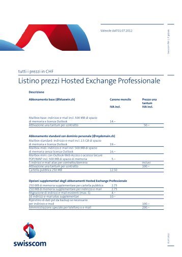 Listino prezzi Hosted Exchange Professionale - Swisscom
