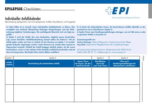 Individueller Anfallskalender - Schweizerische Epilepsiestiftung Zürich