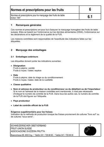 Normes et prescriptions pour le marquage des fruits de table