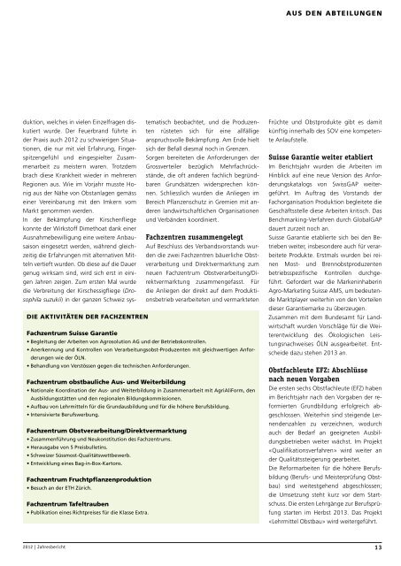 Rapport d'activitÃ© FUS 2012 - Schweizer Obstverband