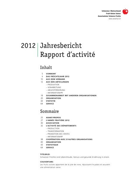 Rapport d'activitÃ© FUS 2012 - Schweizer Obstverband