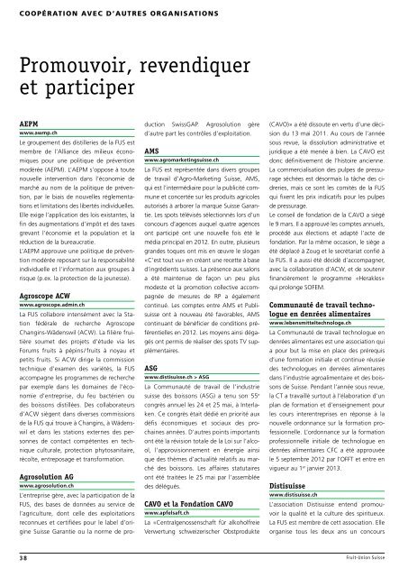 Rapport d'activitÃ© FUS 2012 - Schweizer Obstverband