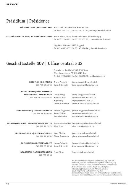 Rapport d'activitÃ© FUS 2012 - Schweizer Obstverband