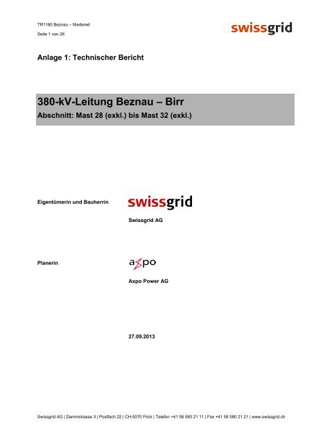 Technischer Bericht - Swissgrid