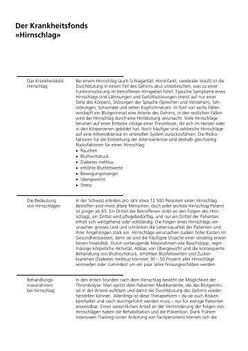 Der Krankheitsfonds Â«HirnschlagÂ» - Schweizerische Herzstiftung