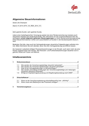 ALLGEMEINE BEDINGUNGEN FÜR DIE - Swiss Life