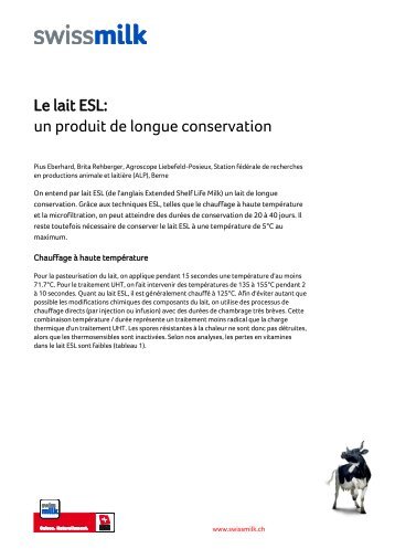 Le lait ESL: un produit de longue conservation - Swissmilk