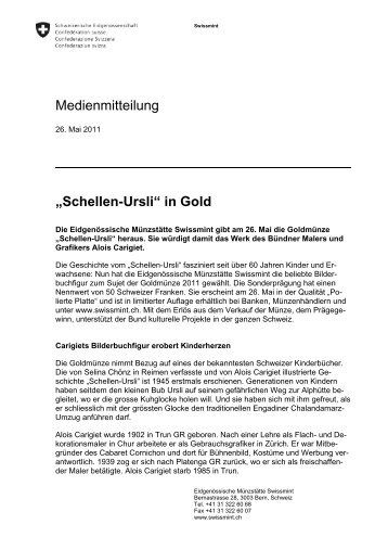 Medienmitteilung „Schellen-Ursli“ in Gold - Swissmint
