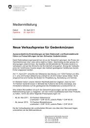 Neue Verkaufspreise für Gedenkmünzen, 19.04.2011 ... - Swissmint