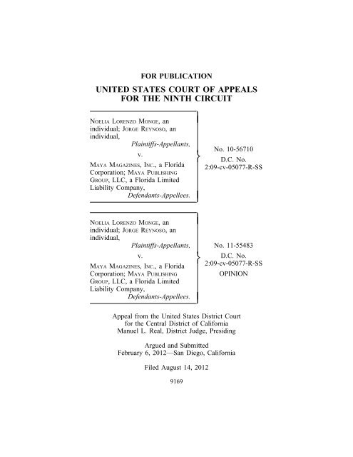 NOELIA MONGE V. MAYA MAGAZINES, INC. - Ninth Circuit Court of ...