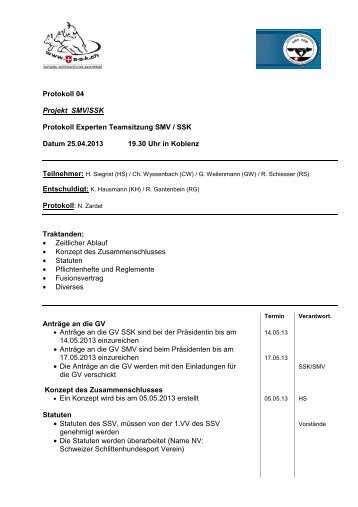 Protokoll 04 Projekt SMV/SSK Protokoll Experten Teamsitzung SMV ...