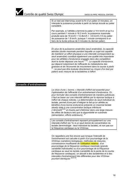 Diagnostic de la performance d'endurance - Swiss Olympic