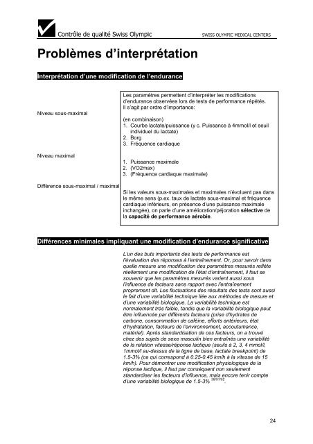 Diagnostic de la performance d'endurance - Swiss Olympic