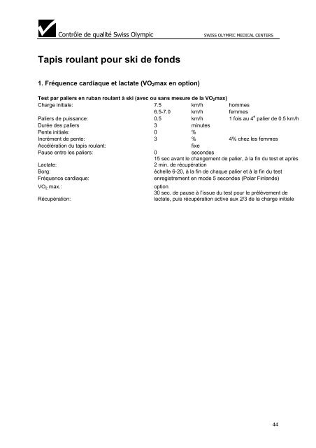 Diagnostic de la performance d'endurance - Swiss Olympic