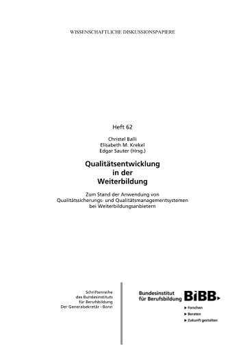 Qualitätsentwicklung in der Weiterbildung - DEQA-VET