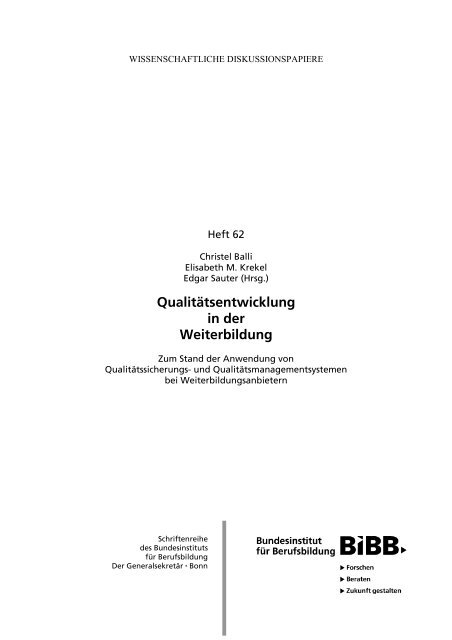 Qualitätsentwicklung in der Weiterbildung - DEQA-VET