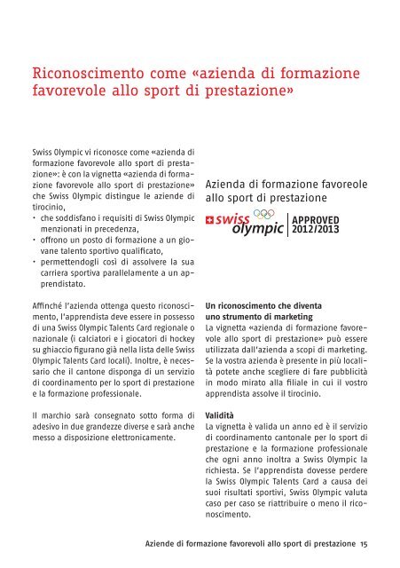 Informazioni per le aziende di tirocinio - Swiss Olympic