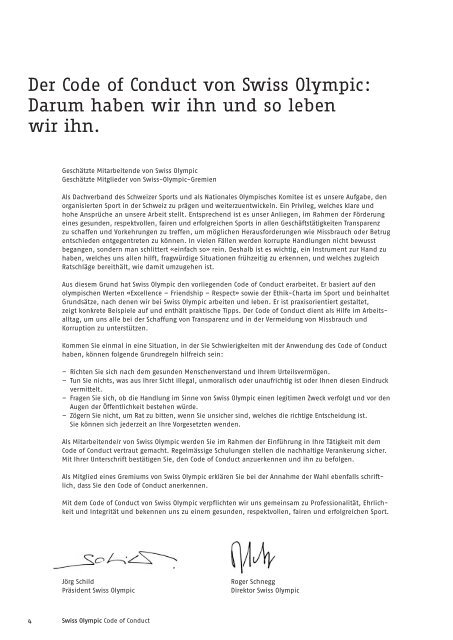 Der Code of Conduct von Swiss Olympic