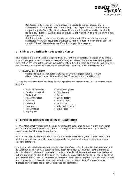 Directives de classification des spÃ©cialitÃ©s sportives - Swiss Olympic