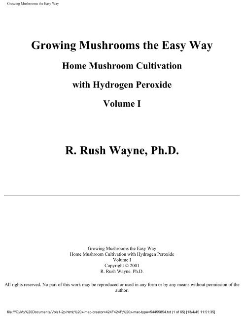 Growing Mushrooms the Easy Way R. Rush Wayne, Ph.D.