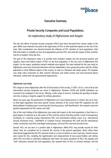 Executive Summary Private Security Companies and ... - Swisspeace