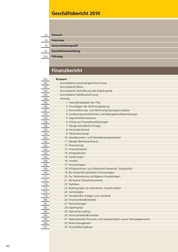 GeschÃ¤ftsbericht 2010- Finanzbericht - Die Schweizerische Post