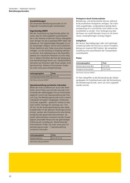 BroschÃ¼re Brief - Die Schweizerische Post