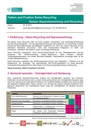 Fakten und Position Swiss Recycling Nutzen Separatsammlung und ...