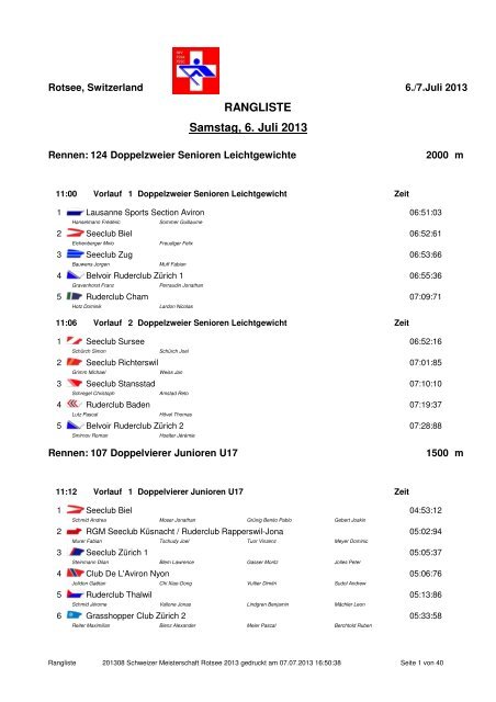 Resultate SM Rotsee 2013