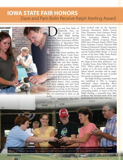 September 2006 Dave and Pam Bolin Receive Ralph Keeling Award