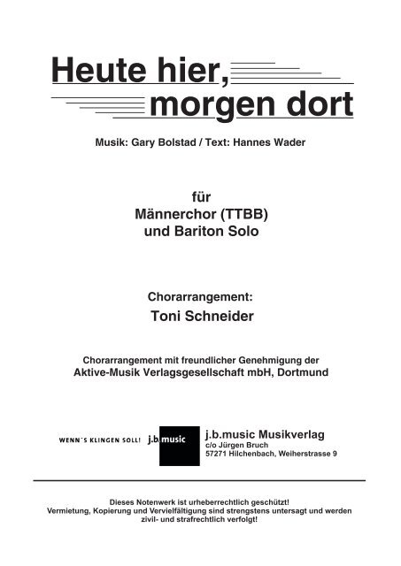 Heute hier, morgen dort (TTBB mit Bariton-Solo)