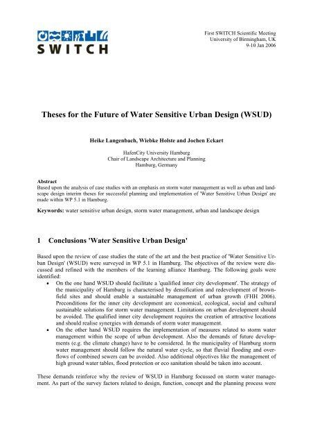 Theses for the Future of Water Sensitive Urban Design (WSUD)