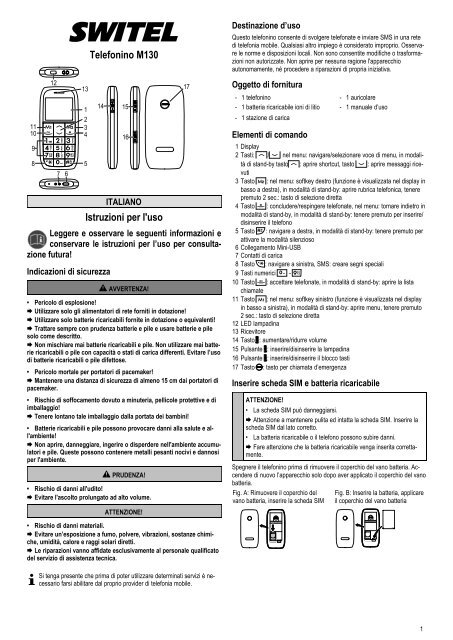 Telefonino M130 Istruzioni per l'uso - SWITEL Senior