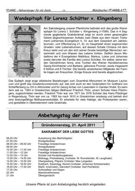 Münzbacher PFARRBLATT - Diözese Linz