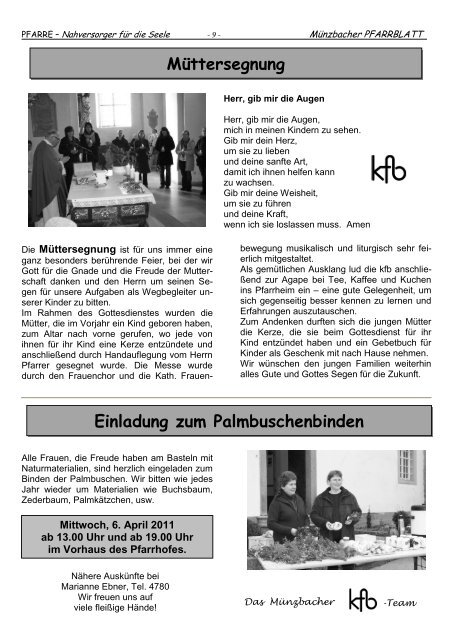 Münzbacher PFARRBLATT - Diözese Linz