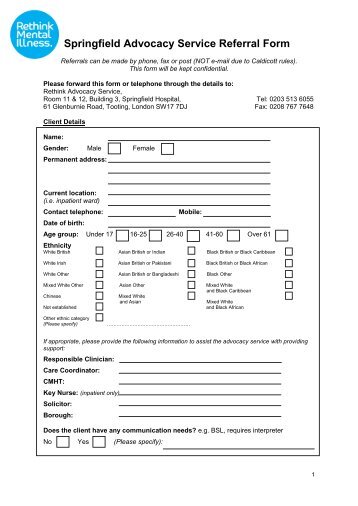 Independent mental health advocacy referral form - South West ...