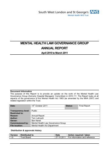 mental health law governance group annual report - South West ...
