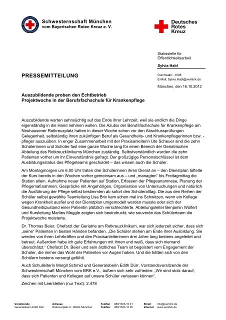 Auszubildende proben den Echtbetrieb - Schwesternschaft ...