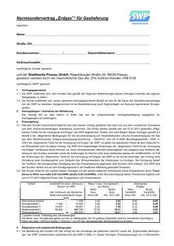 Normsondervertrag Erdgas - Stadtwerke Passau