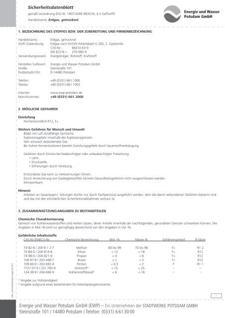 Sicherheitsdatenblatt Erdgas - Stadtwerke Potsdam