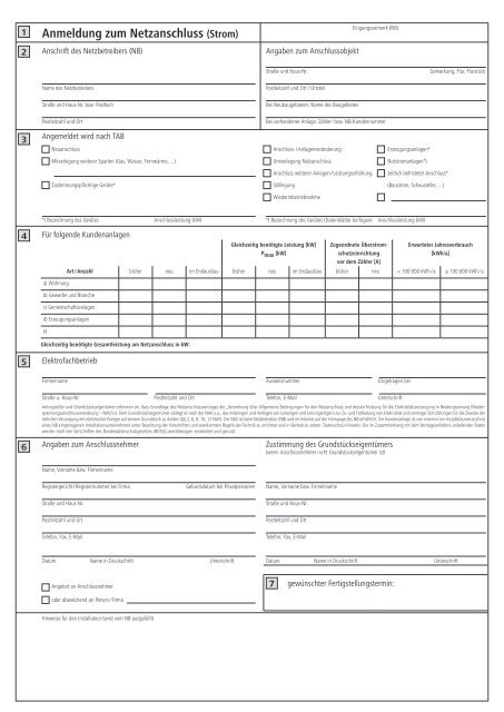Anmeldung zum Netzanschluss Strom ( PDF , 133 KB )