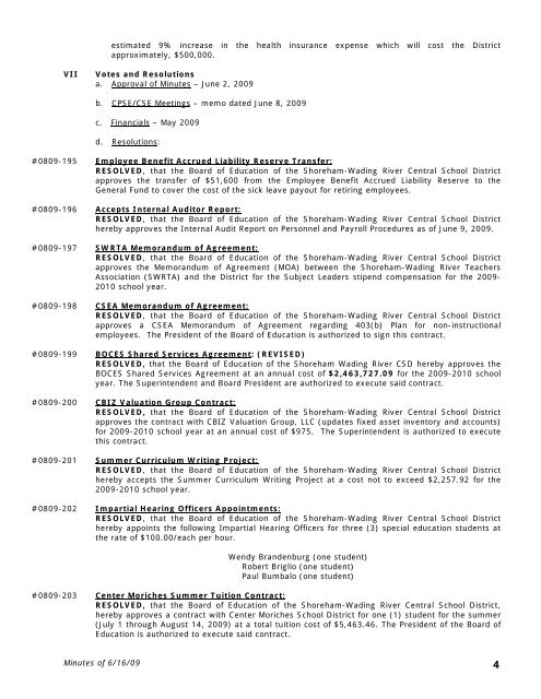 Minutes - Shoreham-Wading River Central School District