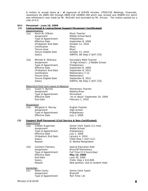 Minutes - Shoreham-Wading River Central School District