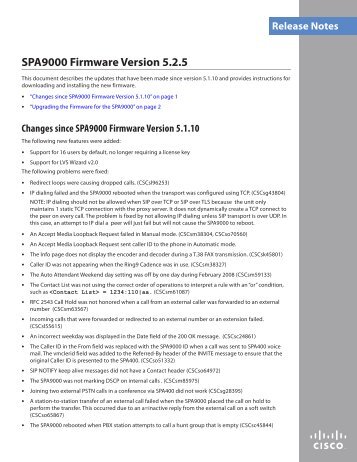 Release Notes SPA9000 Firmware Version 5.2.5 - SWS a.s.