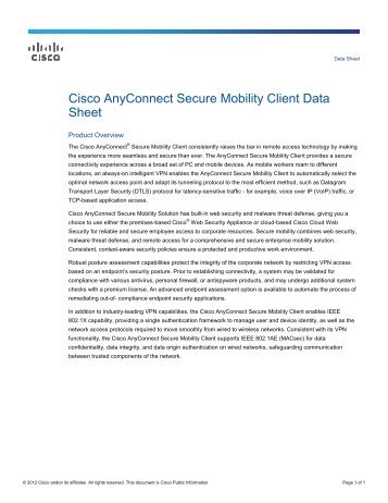 Cisco AnyConnect Secure Mobility Client Data Sheet