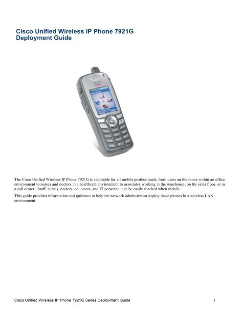 Cisco Unified Wireless IP Phone 7921G Deployment Guide - SWS a.s.