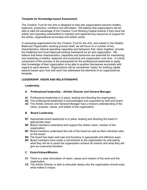Template for Knowledge-based Assessment The Creative Trust for ...