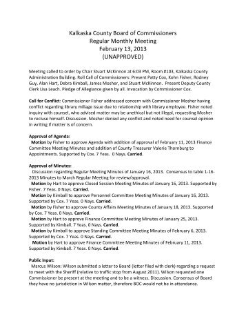 February 13, 2013 Regular Meeting Minutes - the Kalkaska County ...