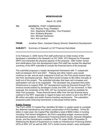 March 18, 2009 Memo - Summary of SWL 337 RFP Financial ...