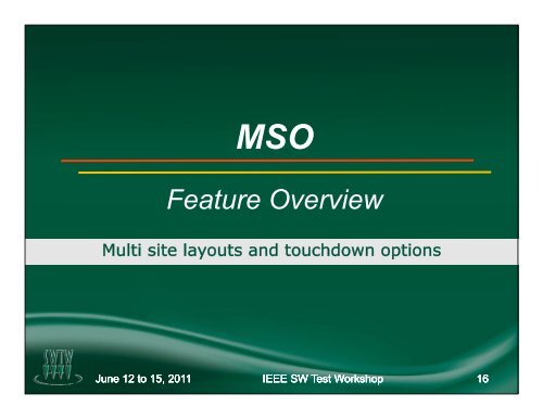 MSO â Multi Site Optimizer - Semiconductor Wafer Test Workshop